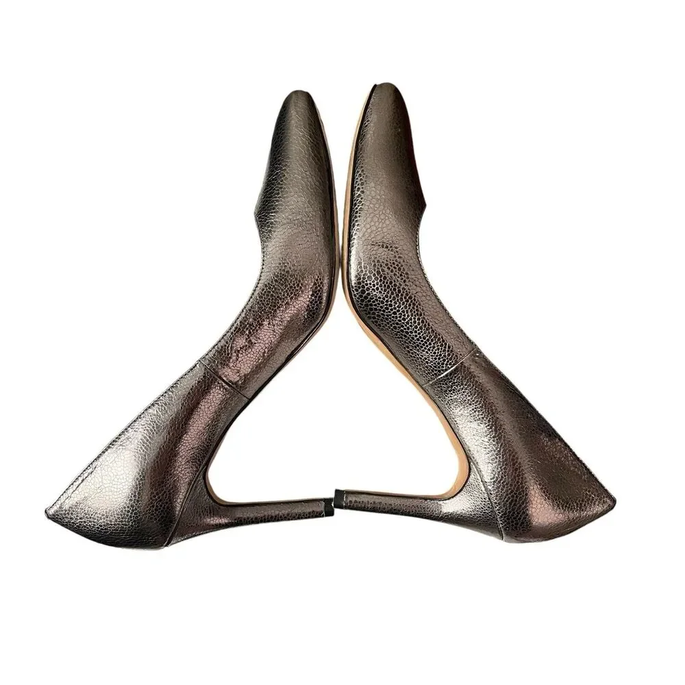 Cole Haan 10 B High Heels Metallic Pewter Silver Leather Almond Toe - Picture 10 of 12